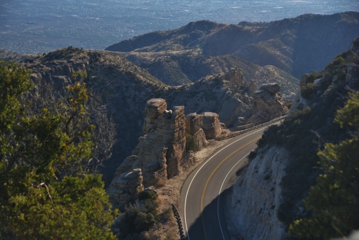 The road as it winds through the rock formation
